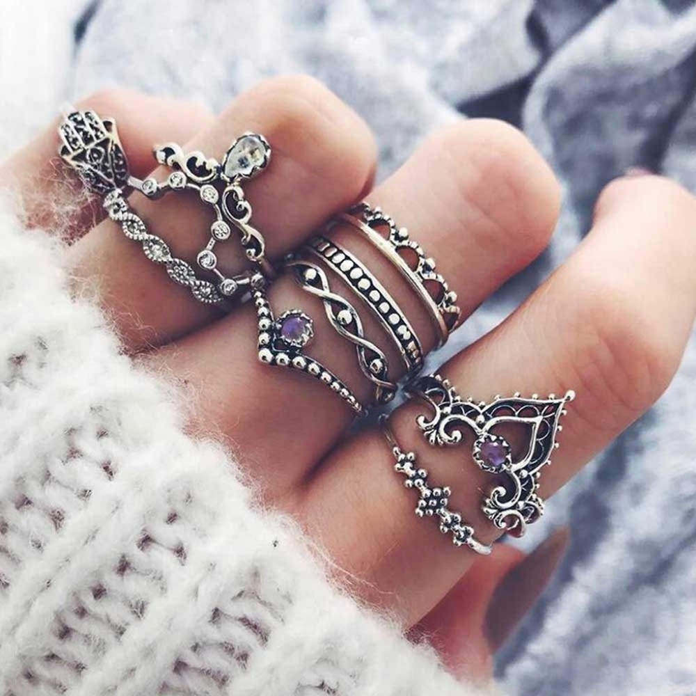 Boho Crystal Ring Set
